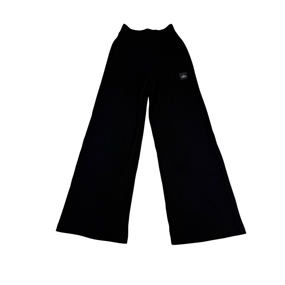 Alo Yoga Black Ribbed Knit Bralette and Wide Leg Pants Lounge Set Womens small - Picture 4 of 10